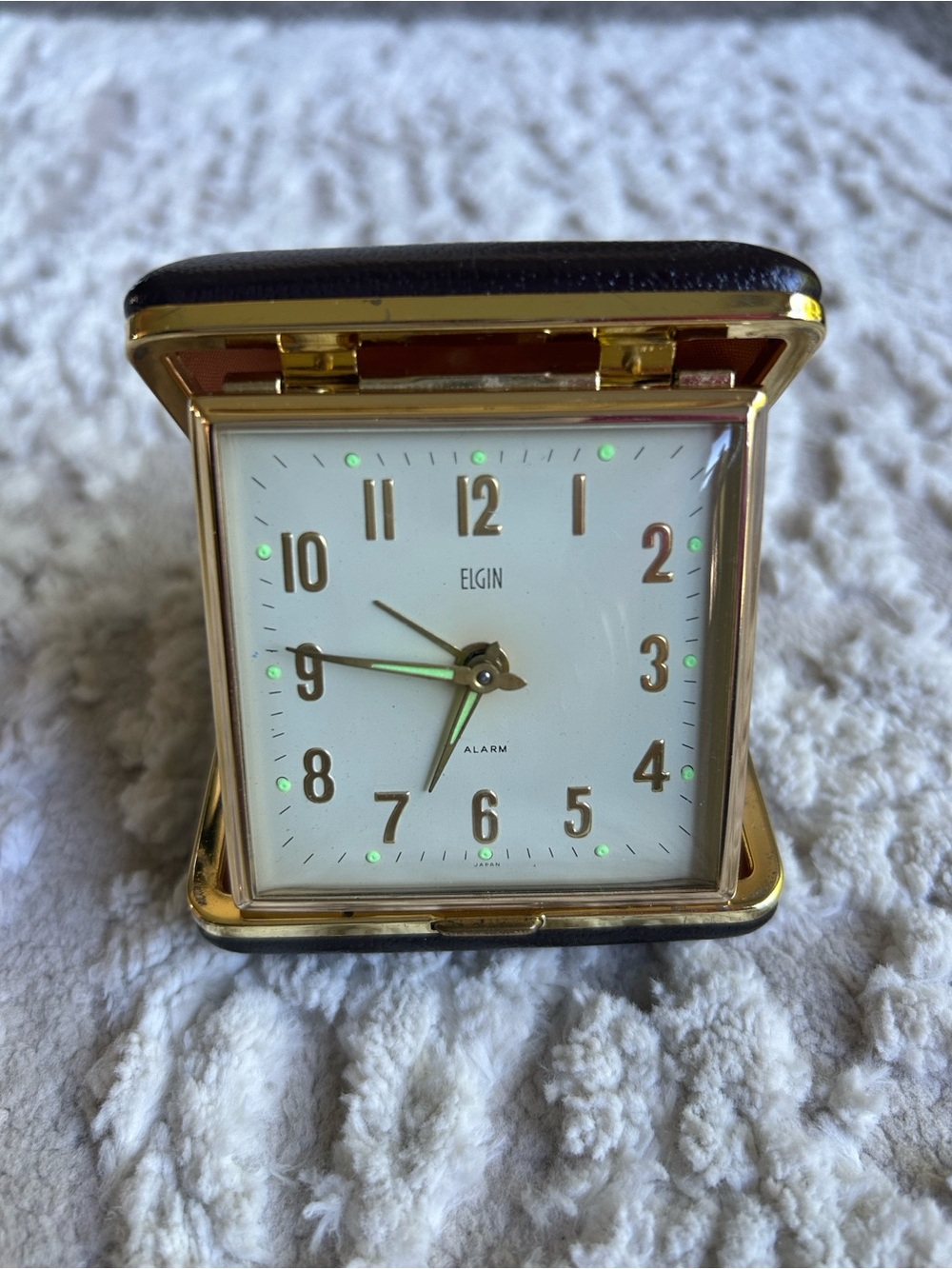 Elgin Vintage Travel Alarm Clock in Gold and Black